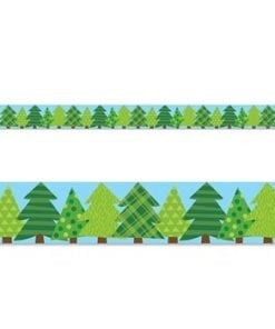 A green tree border with plaid and argyle designs.
