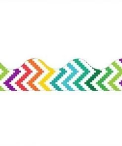 A colorful chevron border with white background.