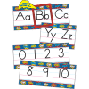 A set of alphabet and number cards with superhero theme.