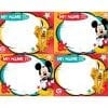 A set of four mickey mouse name tags.