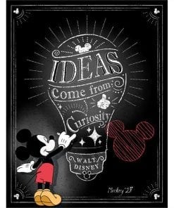 A mickey mouse chalkboard with some writing on it