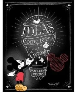 A mickey mouse chalkboard with some writing on it