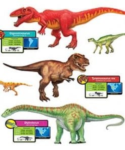 A group of dinosaurs with labels on them.