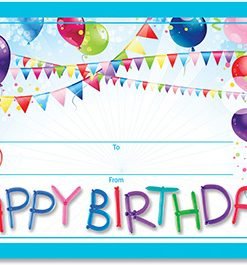 A birthday certificate with balloons and bunting