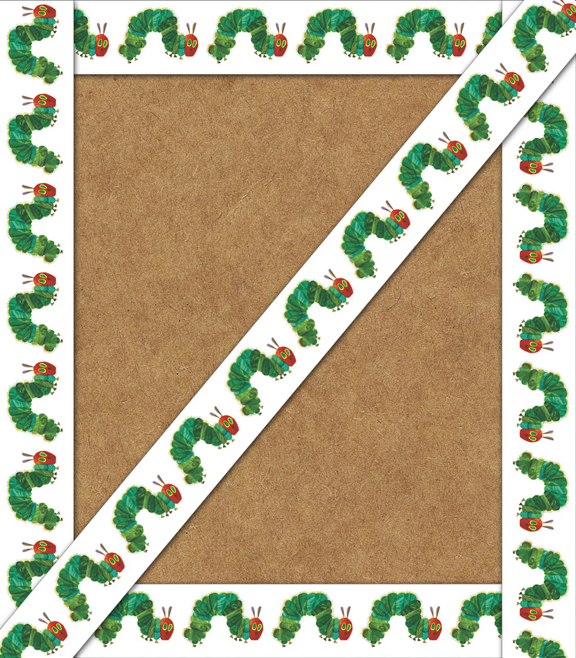 A very hungry caterpillar border on a brown background.