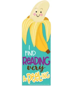 A blue and yellow bookmarker with a banana