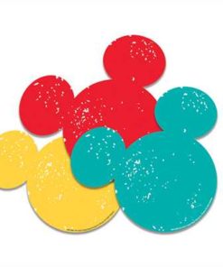 A group of mickey mouse heads in different colors.