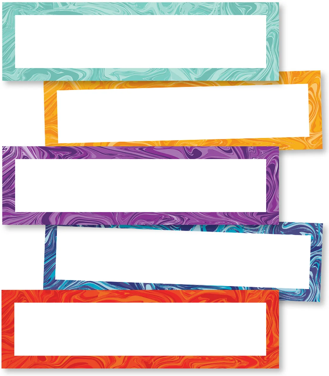 A set of five colorful frames with space for text.