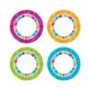 A set of four colorful circles with different designs.