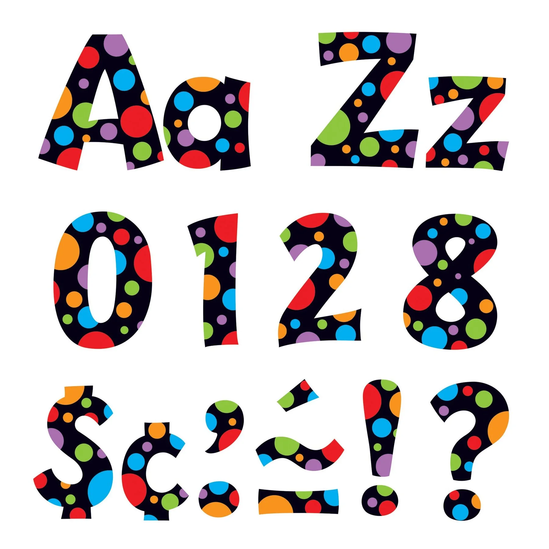 The colorful polka dot letters and numbers are a fun way to decorate.