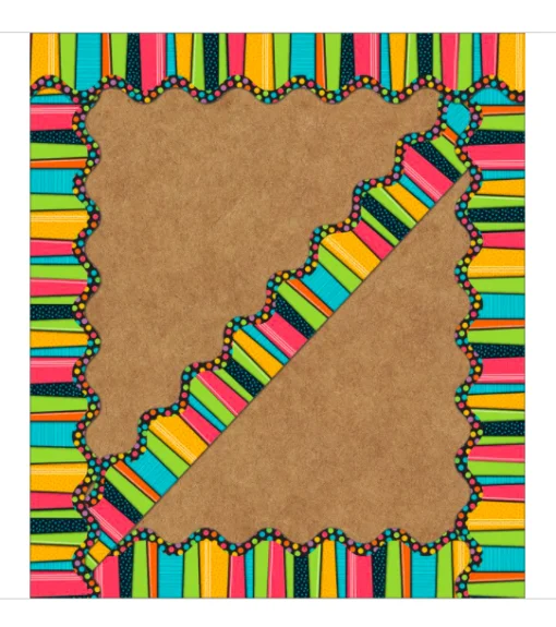 A colorful border of pencils on brown paper.
