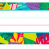 A colorful tropical themed name plate with lines.