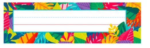 A colorful tropical themed name plate with lines.