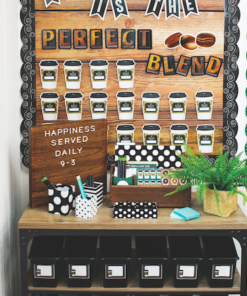 A table with coffee jars on it