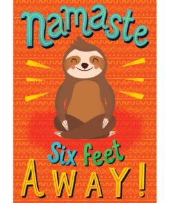 A poster of a sloth sitting in the middle of a yoga pose.