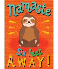 A poster of a sloth sitting in the middle of a yoga pose.
