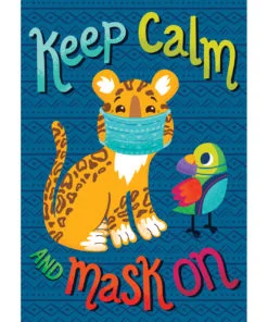 A tiger wearing a mask and a bird with a face mask.