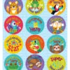 A sheet of stickers with different animals and words.