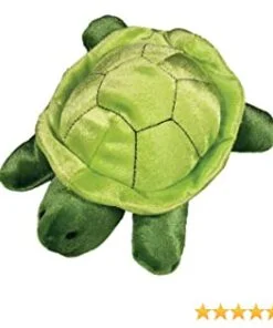 A stuffed turtle is sitting on the ground.