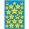 A sheet of stickers with stars and smiley faces.