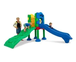 A small slide with two children on it