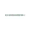 A green pencil with white writing on it.