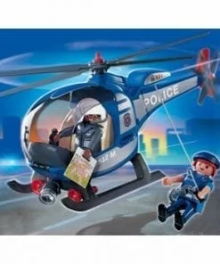 A police helicopter with two men on it.