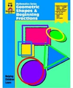 A book cover with geometric shapes and fractions.