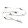 A silver chain with beads and a clasp.