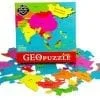A box of colorful puzzle pieces with the word " geo " on it.