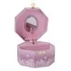 A pink musical box with a mirror and a little girl