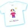 A white t-shirt with a drawing of a boy.