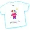 A white t-shirt with a drawing of a boy.