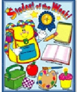 A school book cover with various items on it.