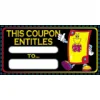 A black and yellow coupon book with cartoon characters.
