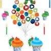 A very hungry caterpillar birthday party with balloons and cupcakes.