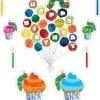 A very hungry caterpillar birthday party with balloons and cupcakes.