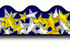 A blue and white background with yellow stars.