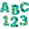A set of letters and numbers with polka dots.