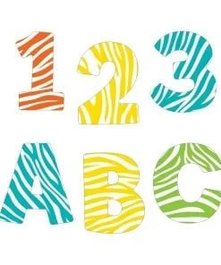 A set of zebra print letters and numbers.