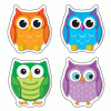 A set of four owls with different colors.