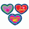 A set of three hearts with jesus on them.