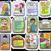 A series of pictures with children and hygiene instructions.