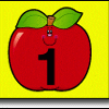 A cartoon apple with the number one on it.