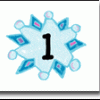 A number one in the middle of a snowflake.