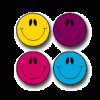A set of four smiley faces in different colors.