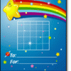 A blue background with stars and rainbow on it.