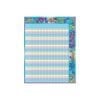 A blue and white chart with flowers on it.