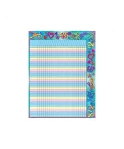 A blue and white chart with flowers on it.