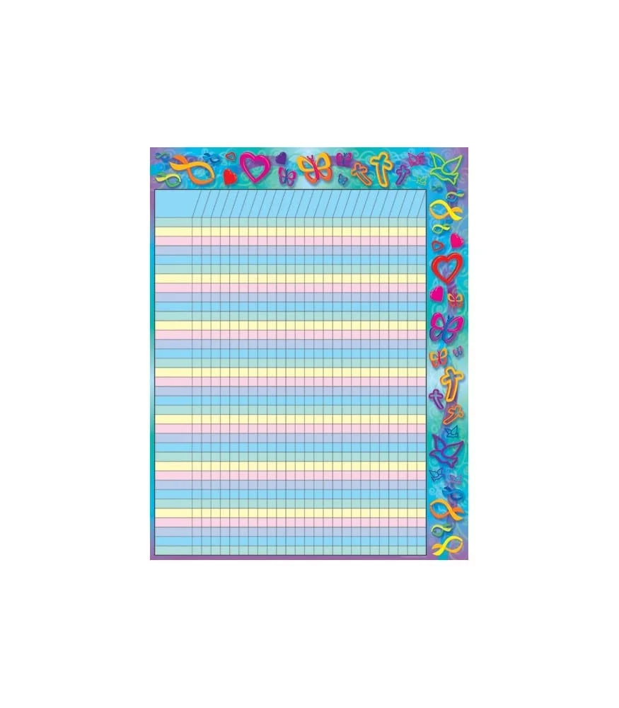 A blue and white chart with flowers on it.